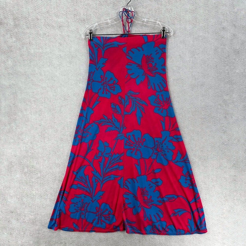 Free People Halter‎ Dress Womens SMALL Pink Blue Hawaiian Tropical Beach Midi - Picture 2 of 14